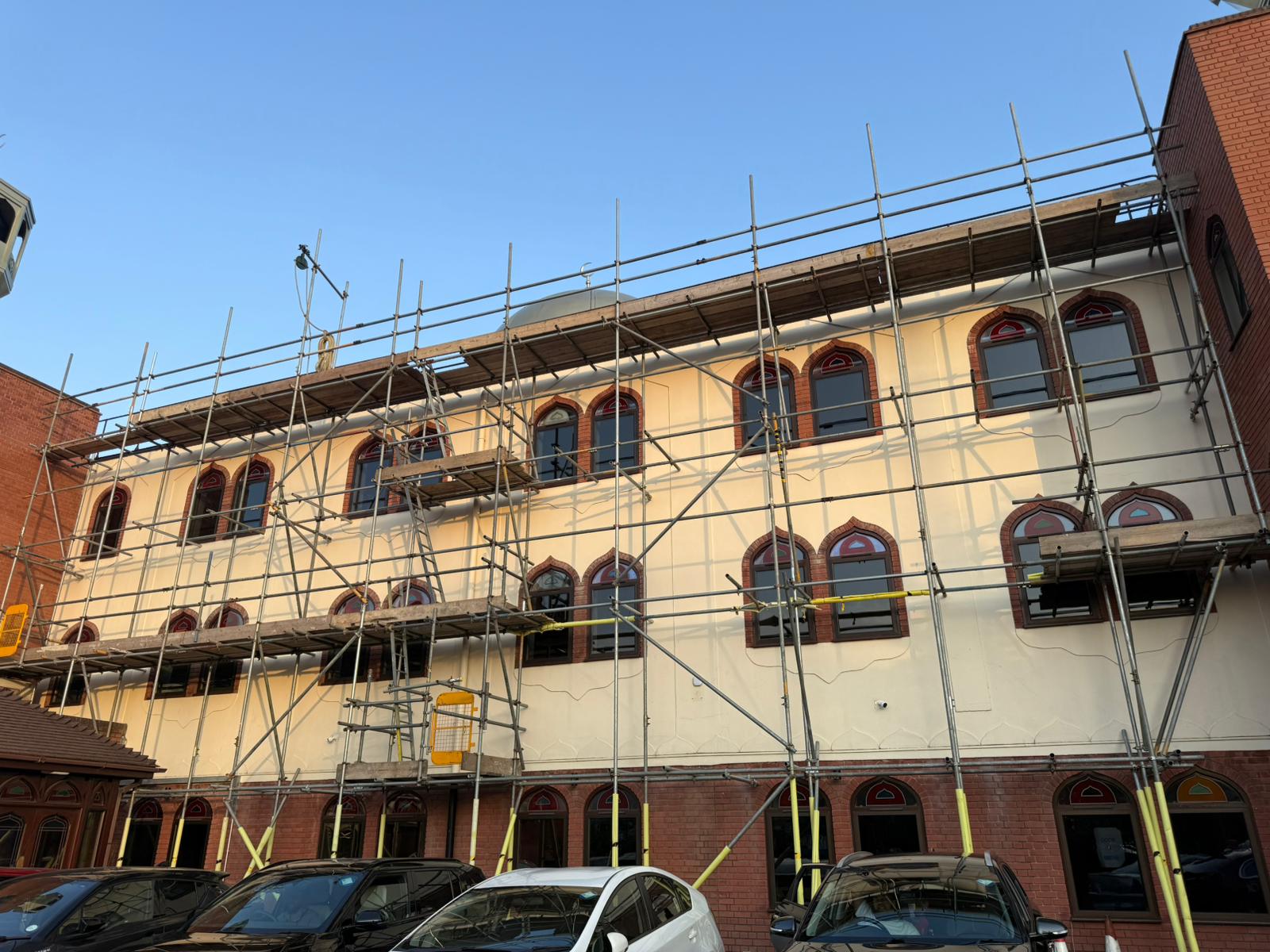 Scaffolding being erected around the masjid